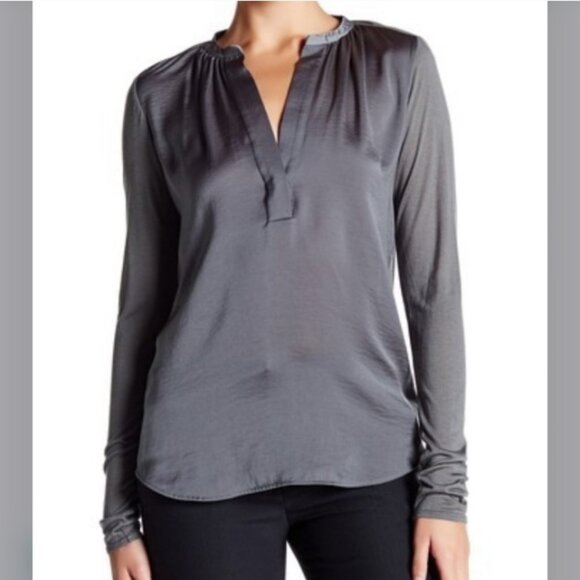 Vince Tops - Vince Dusty Olive Long Sleeve Satin/Jersey Blouse Size Med